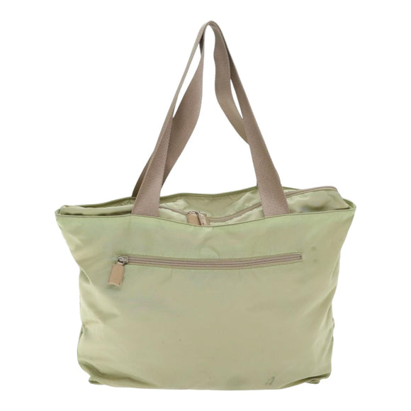 PRADA Tote Bag Nylon Beige Silver Auth 88232