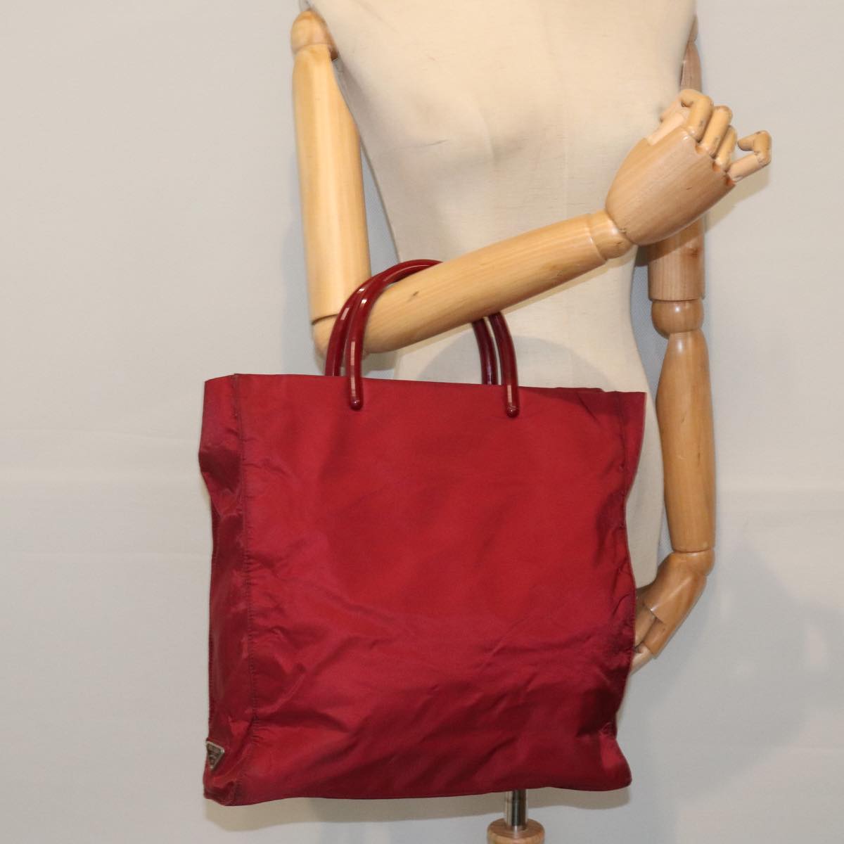 PRADA Hand Bag Nylon Red Silver Auth 88233