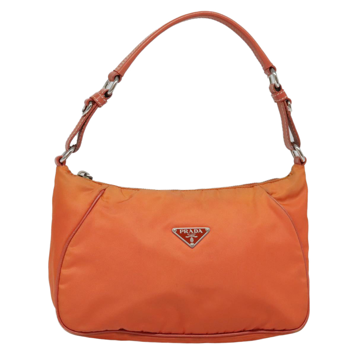 PRADA Shoulder Bag Nylon Orange Silver Auth 88236