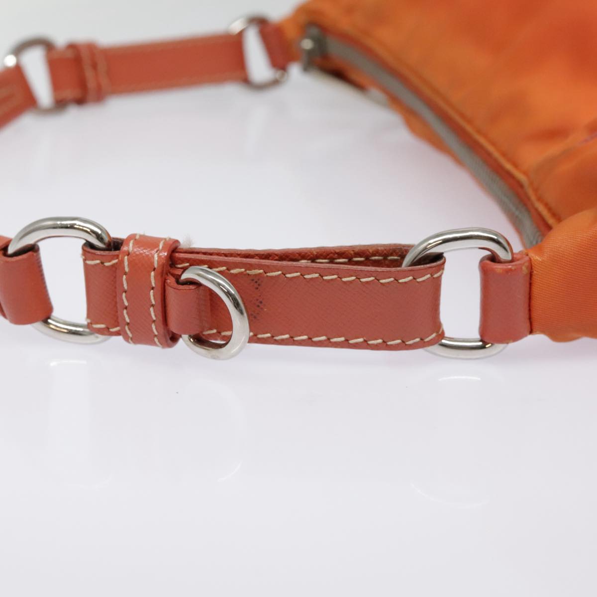 PRADA Shoulder Bag Nylon Orange Silver Auth 88236