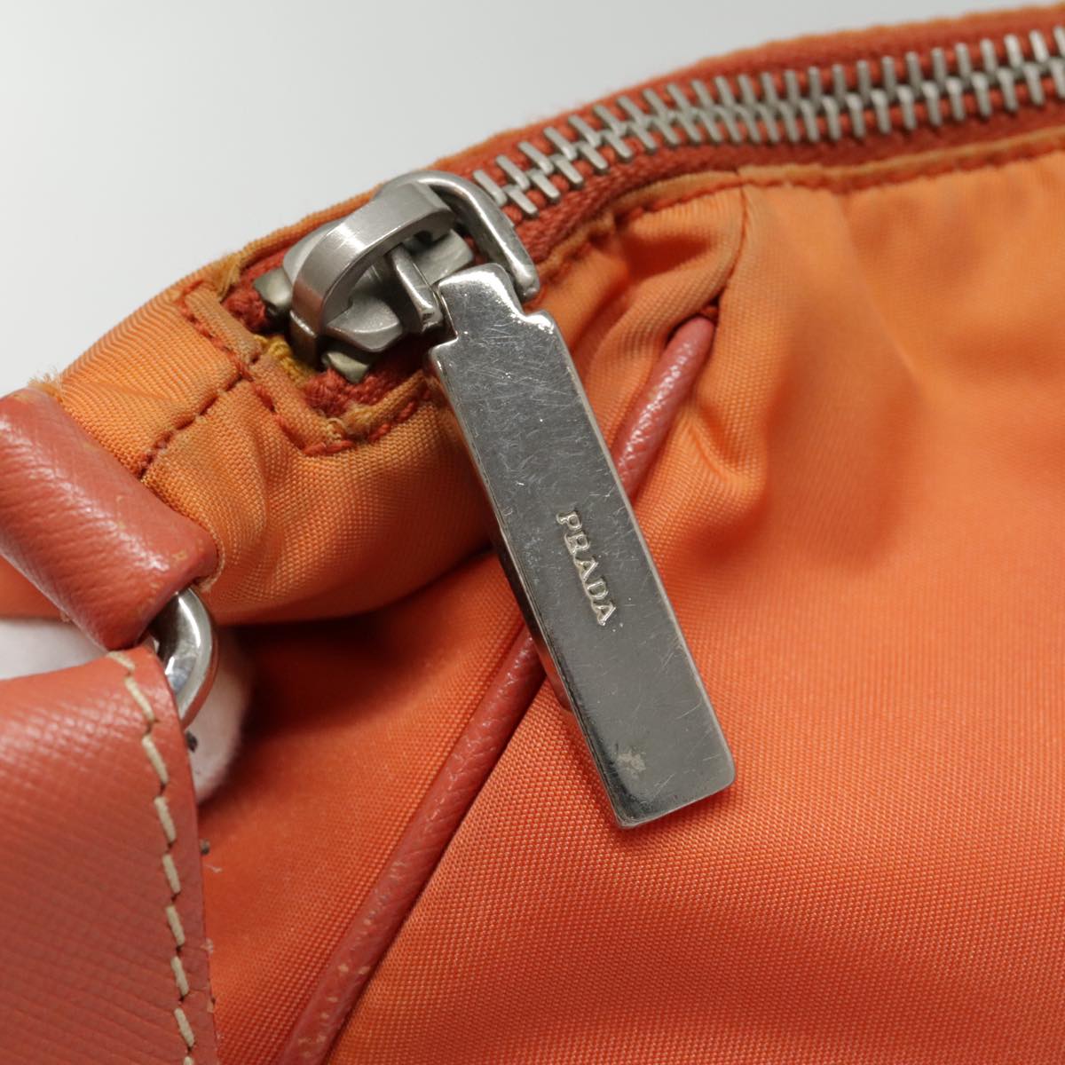 PRADA Shoulder Bag Nylon Orange Silver Auth 88236