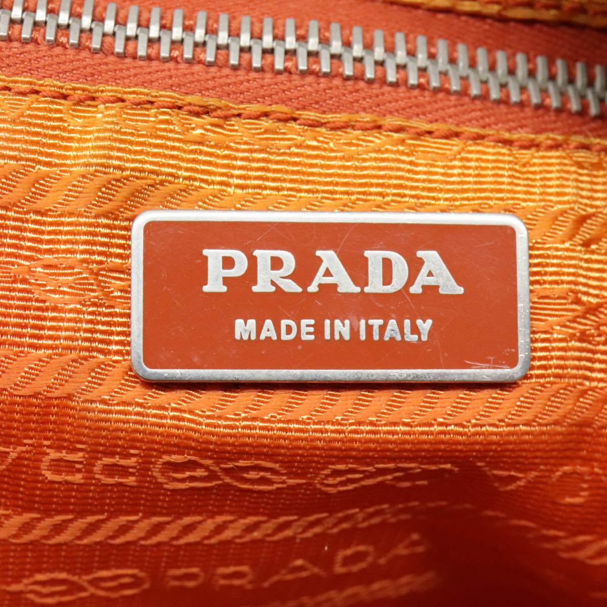 PRADA Shoulder Bag Nylon Orange Silver Auth 88236