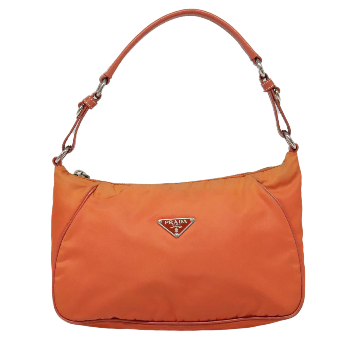 PRADA Shoulder Bag Nylon Orange Silver Auth 88236