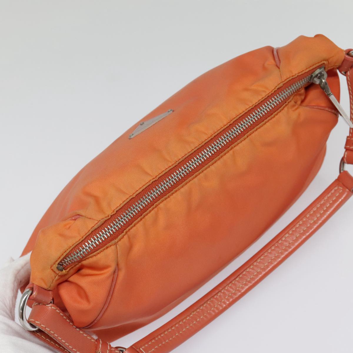 PRADA Shoulder Bag Nylon Orange Silver Auth 88236