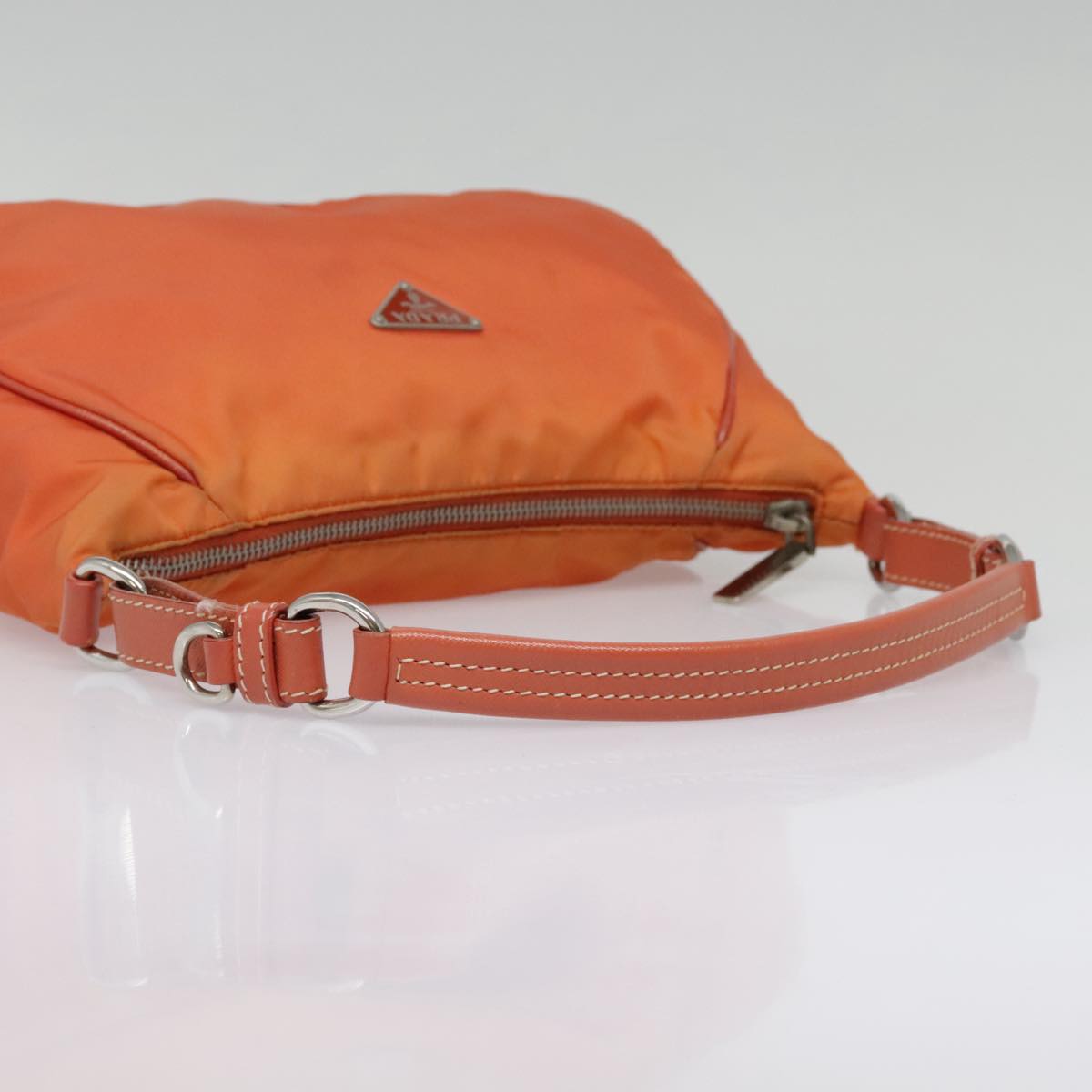 PRADA Shoulder Bag Nylon Orange Silver Auth 88236