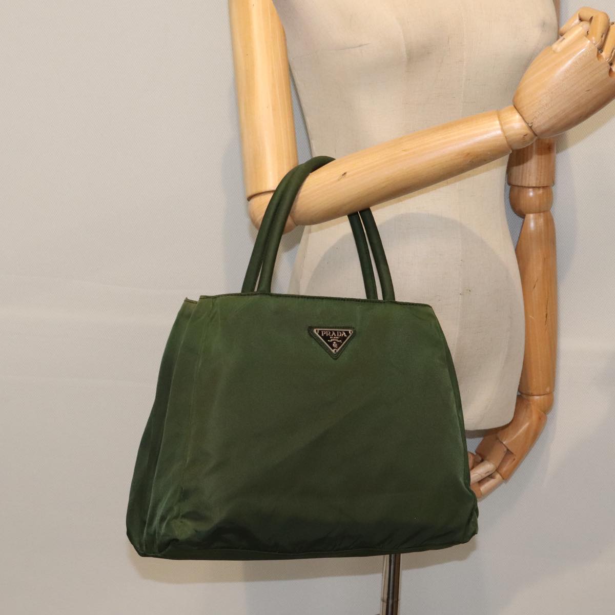 PRADA Hand Bag Nylon Green Silver Auth 88239