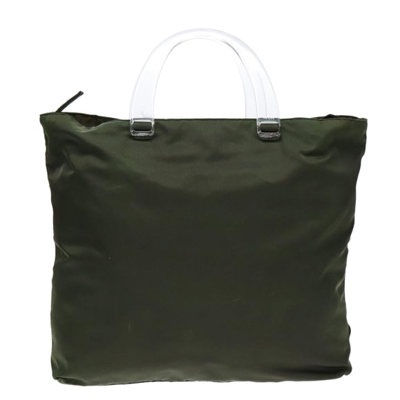 PRADA Hand Bag Nylon Green Clear Silver Auth 88240
