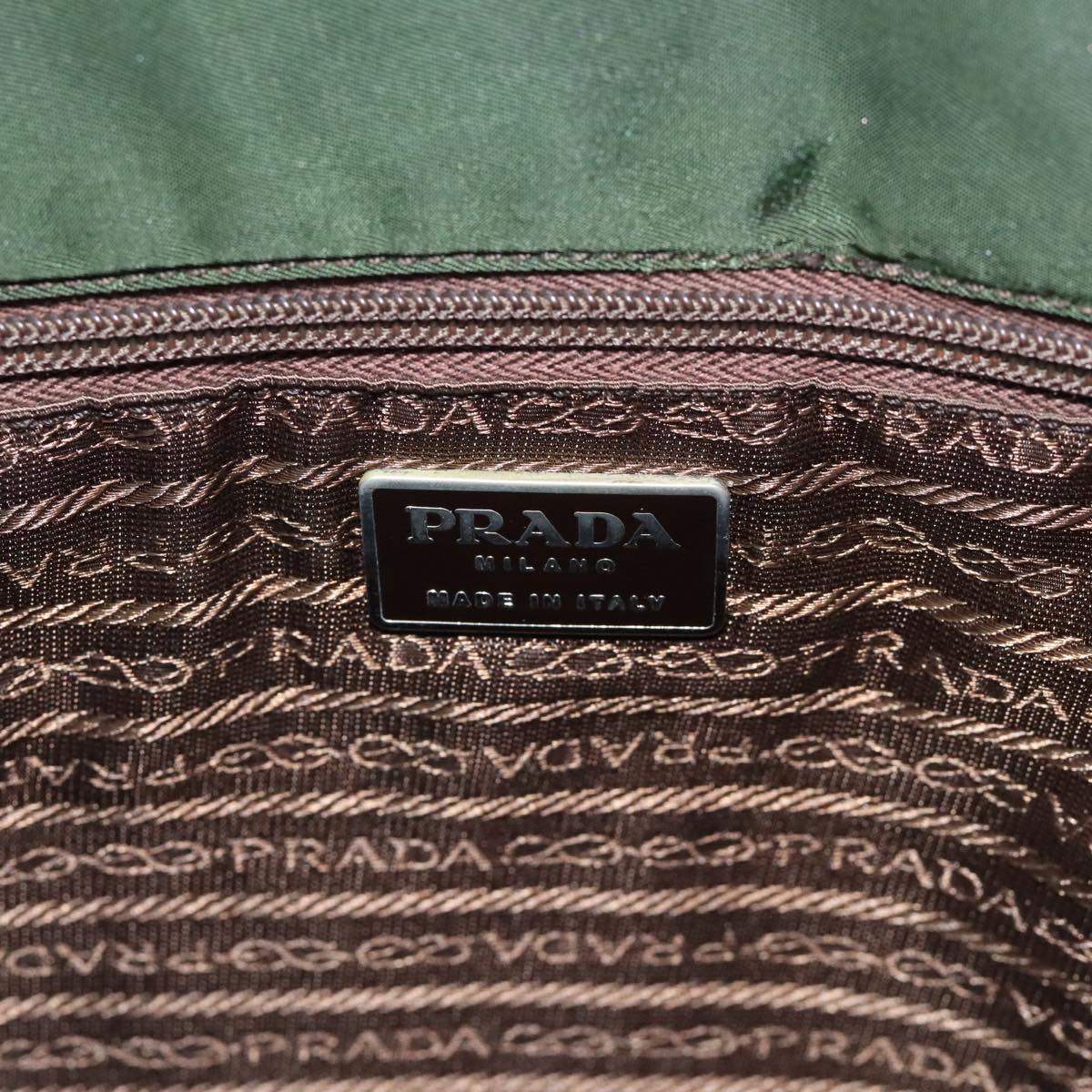 PRADA Tote Bag Nylon Green Silver Auth 88247