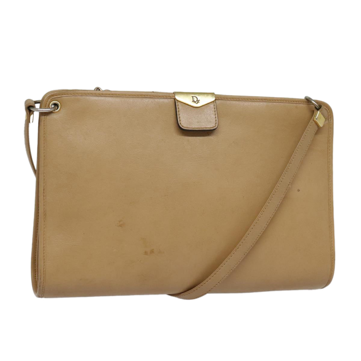 Christian Dior Shoulder Bag Leather Beige Gold Auth 88259