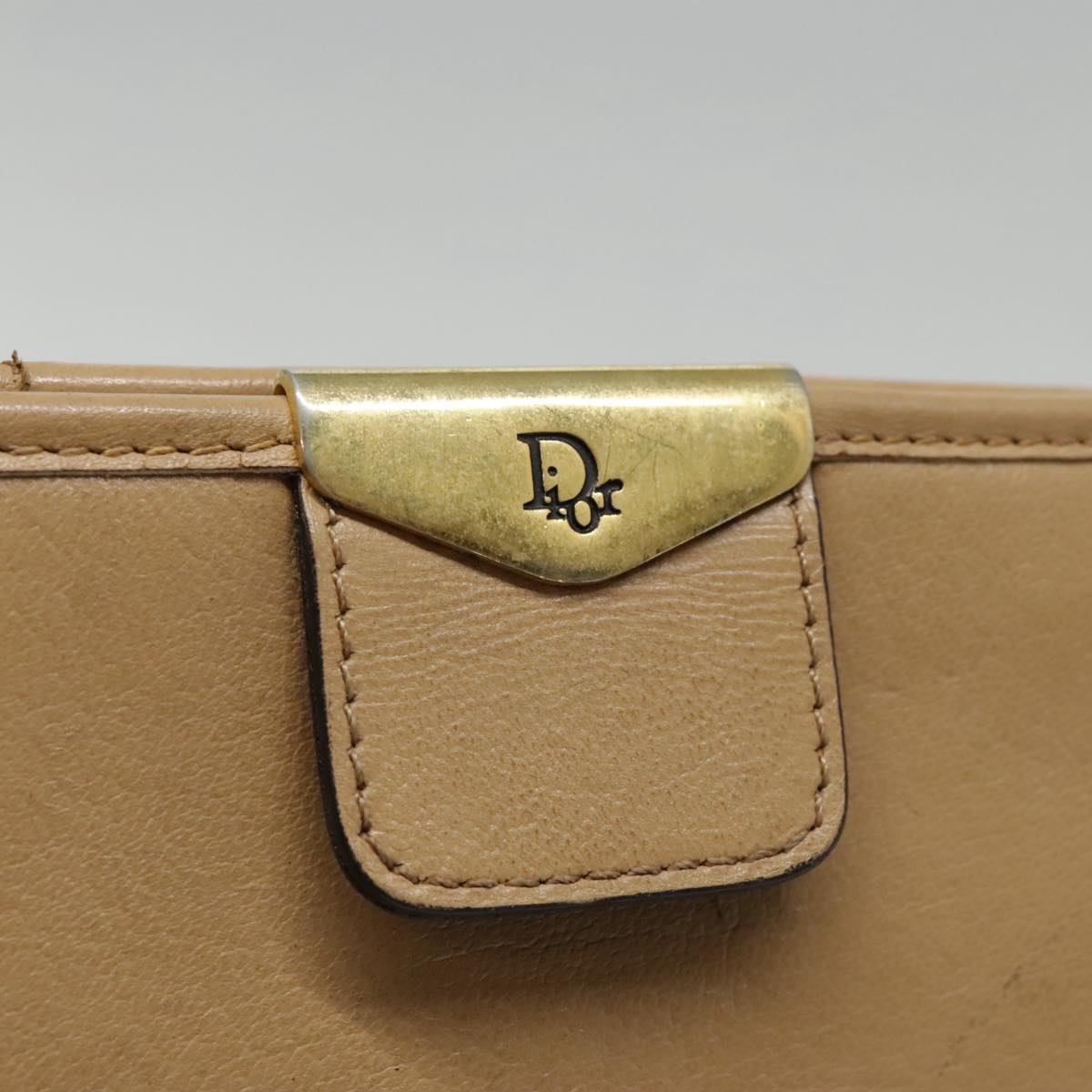 Christian Dior Shoulder Bag Leather Beige Gold Auth 88259