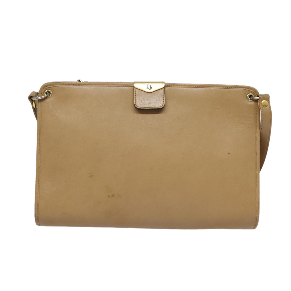 Christian Dior Shoulder Bag Leather Beige Gold Auth 88259