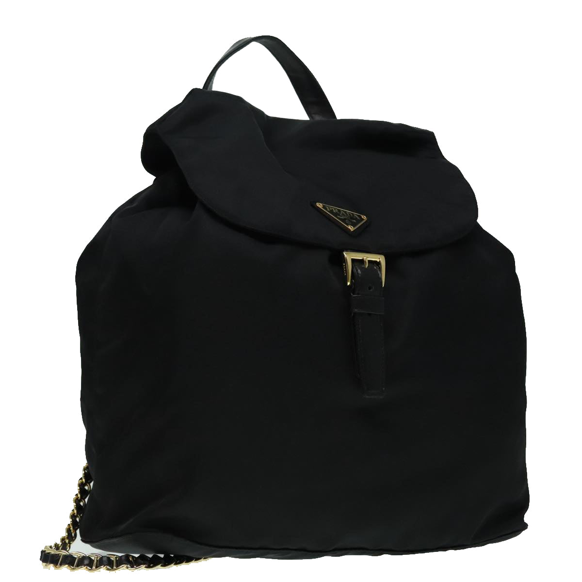 PRADA Backpack Nylon Black Gold Auth 88260