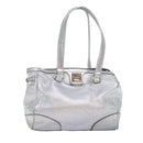 CELINE Tote Bag Leather Silver Auth 88261-1