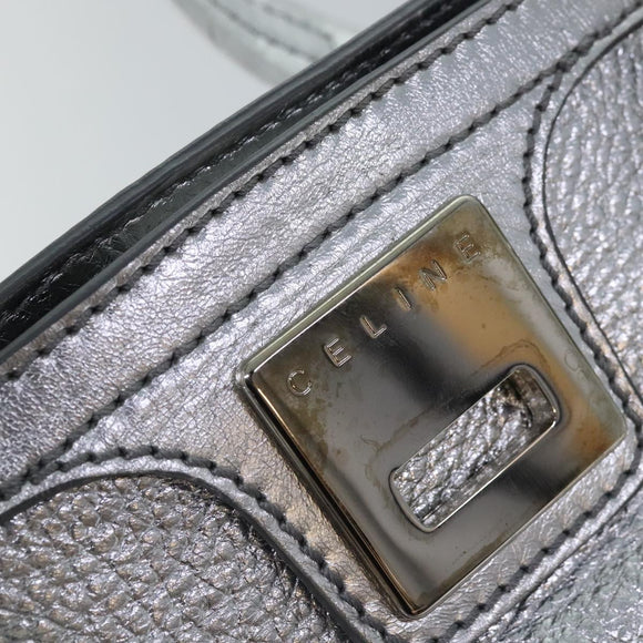CELINE Tote Bag Leather Silver Auth 88261
