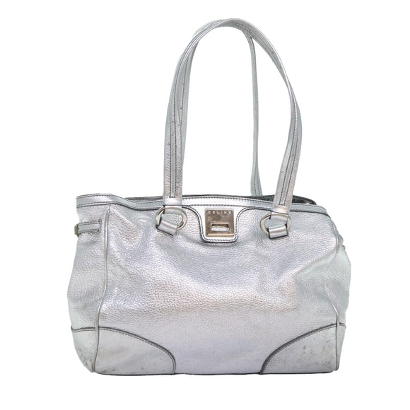 CELINE Tragetasche Leder Silber Auth 88261