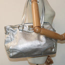 CELINE Tote Bag Leather Silver Auth 88261-21