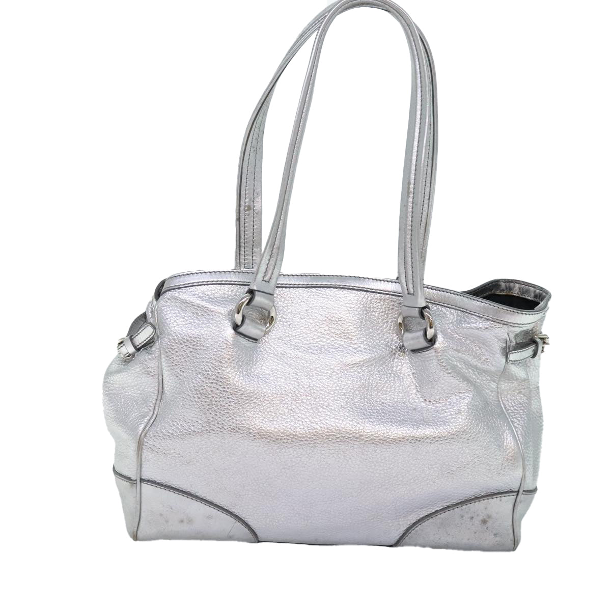 CELINE Tote Bag Leather Silver Auth 88261 - 0