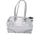 CELINE Tote Bag Leather Silver Auth 88261-2