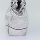 CELINE Tote Bag Leather Silver Auth 88261-4