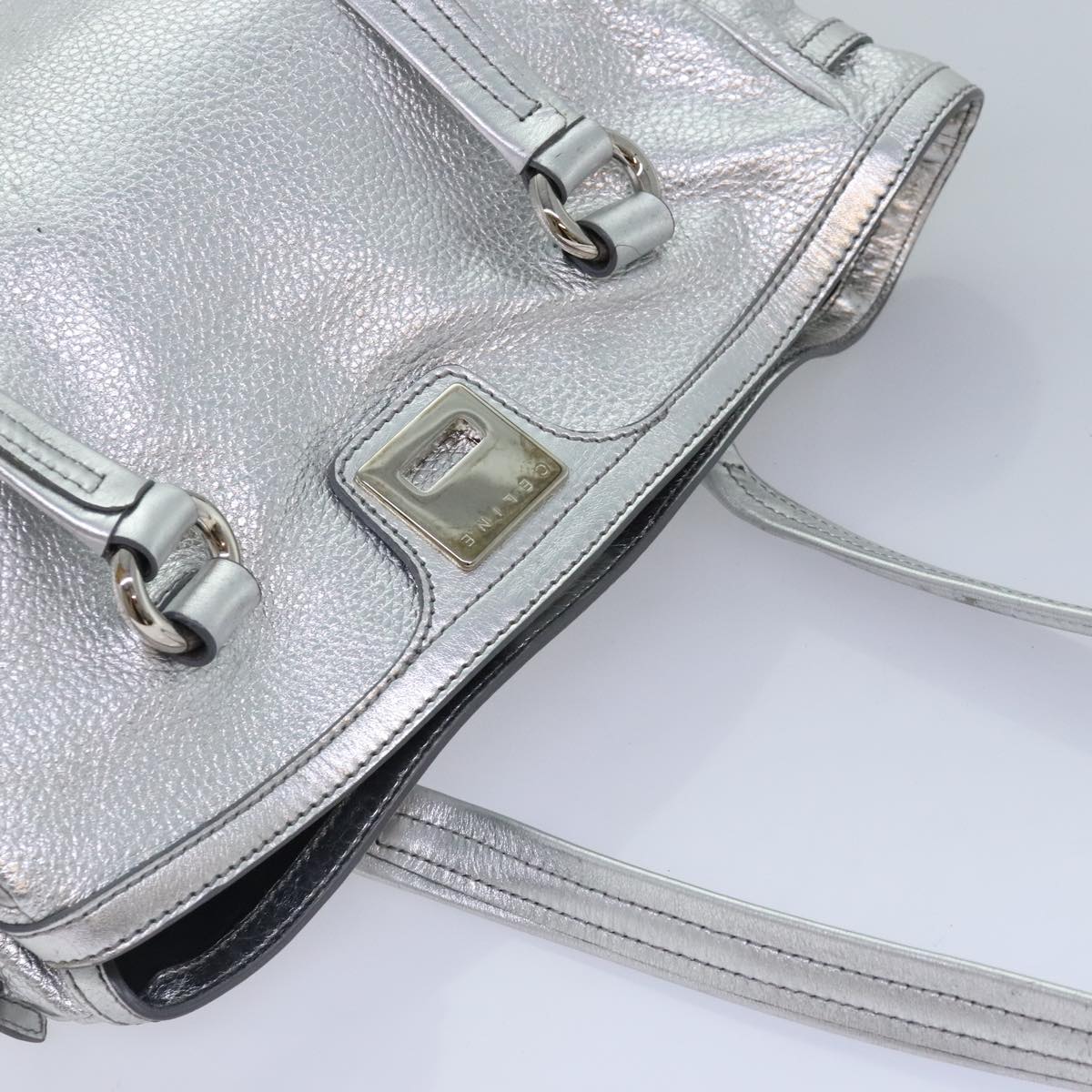 CELINE Tote Bag Leather Silver Auth 88261