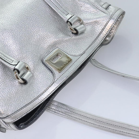 CELINE Tote Bag Leather Silver Auth 88261