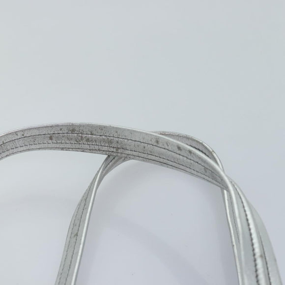 CELINE Tote Bag Leather Silver Auth 88261