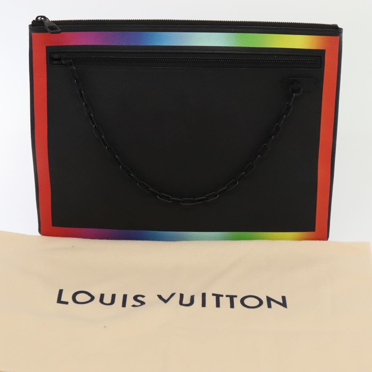 LOUIS VUITTON Taiga Rainbow Chain Pochette A4 Bag Black M30347 LV Auth 88265A