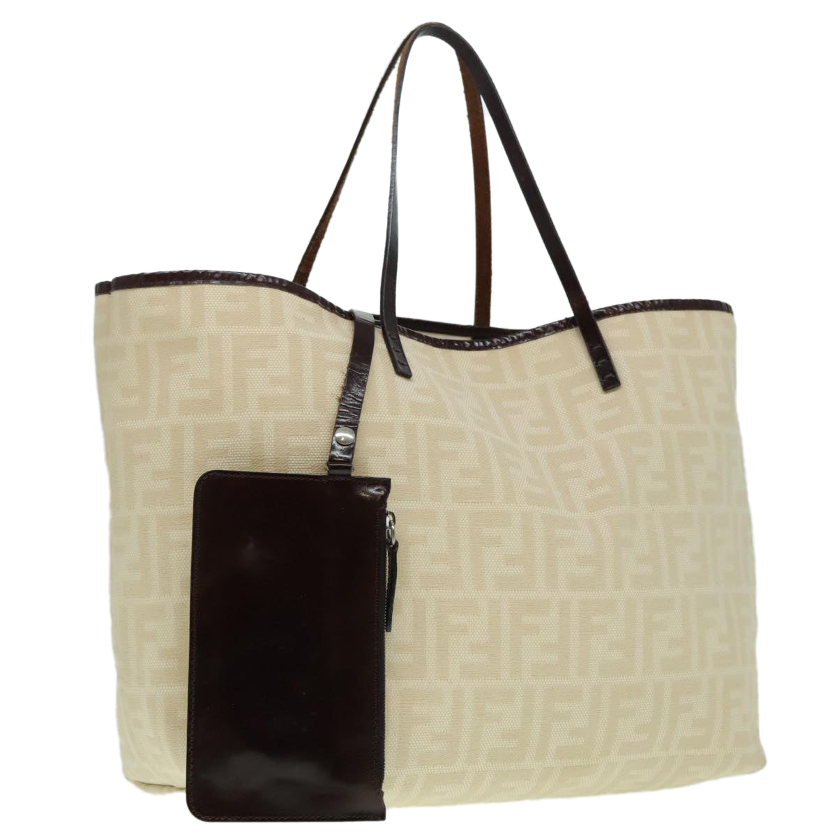 FENDI Zucca Canvas Tote Bag Beige Auth 88269