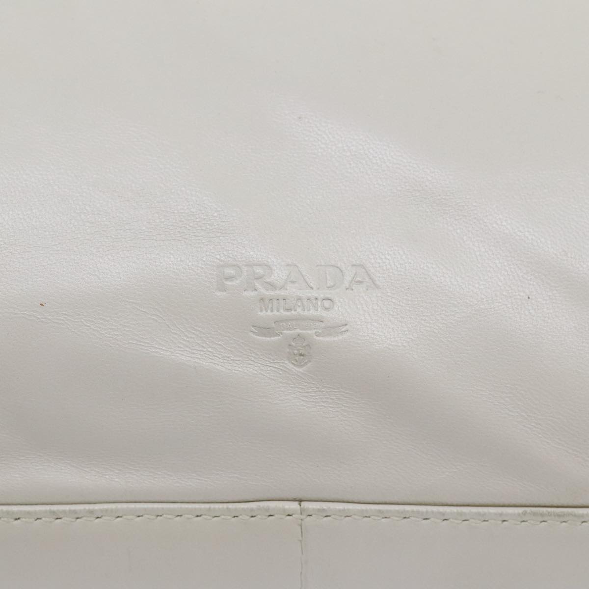 PRADA Chain Tote Bag Leather White Silver Auth 88271