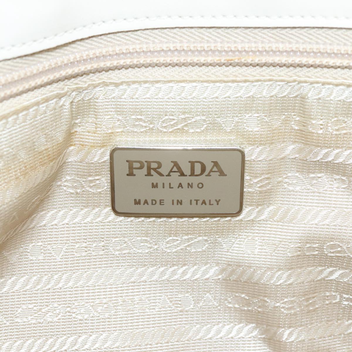 PRADA Chain Tote Bag Leather White Silver Auth 88271