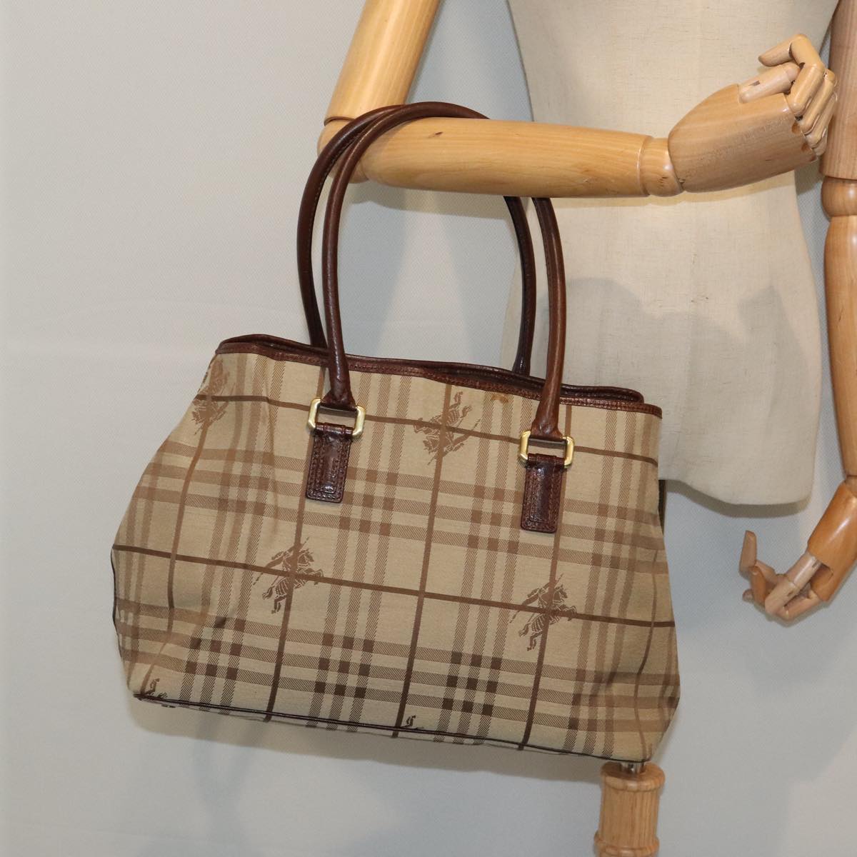 BURBERRY Nova Check Tote Bag Canvas Beige Auth 88275