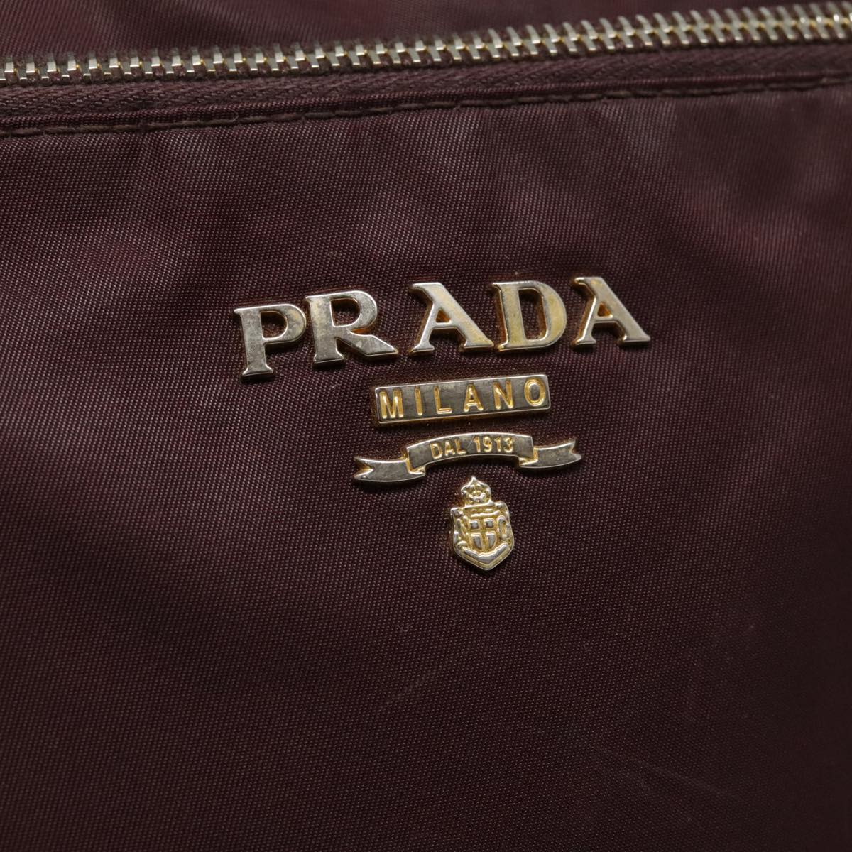 PRADA Shoulder Bag Nylon Wine Red Gold Auth 88278