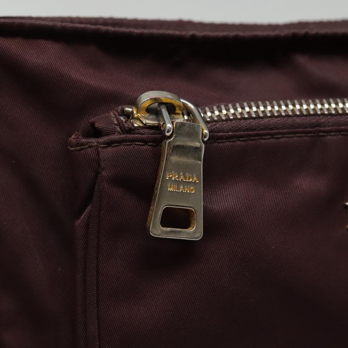 PRADA Shoulder Bag Nylon Wine Red Gold Auth 88278