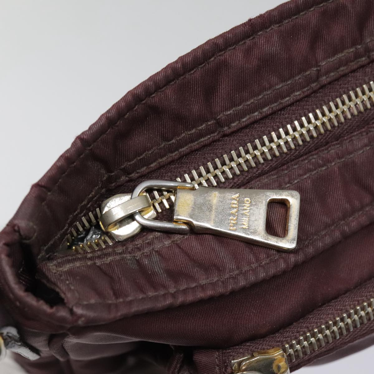 PRADA Shoulder Bag Nylon Wine Red Gold Auth 88278