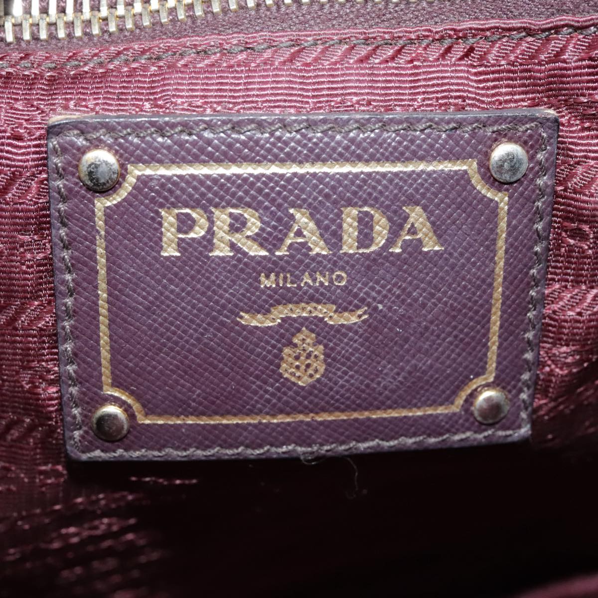 PRADA Shoulder Bag Nylon Wine Red Gold Auth 88278