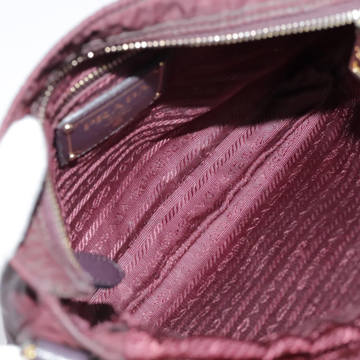 PRADA Shoulder Bag Nylon Wine Red Gold Auth 88278