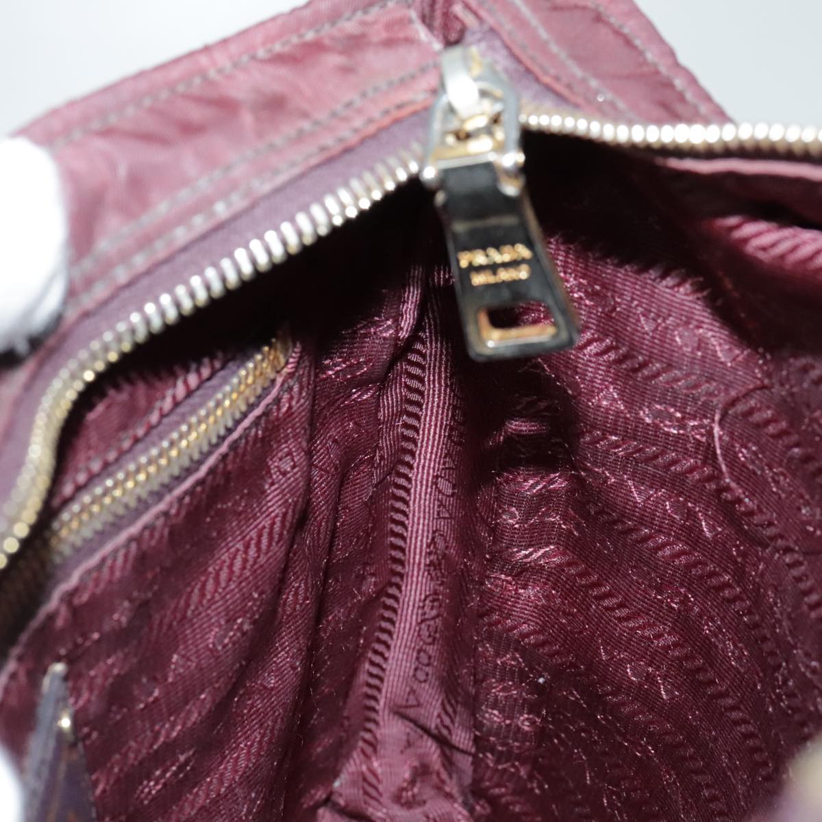 PRADA Shoulder Bag Nylon Wine Red Gold Auth 88278