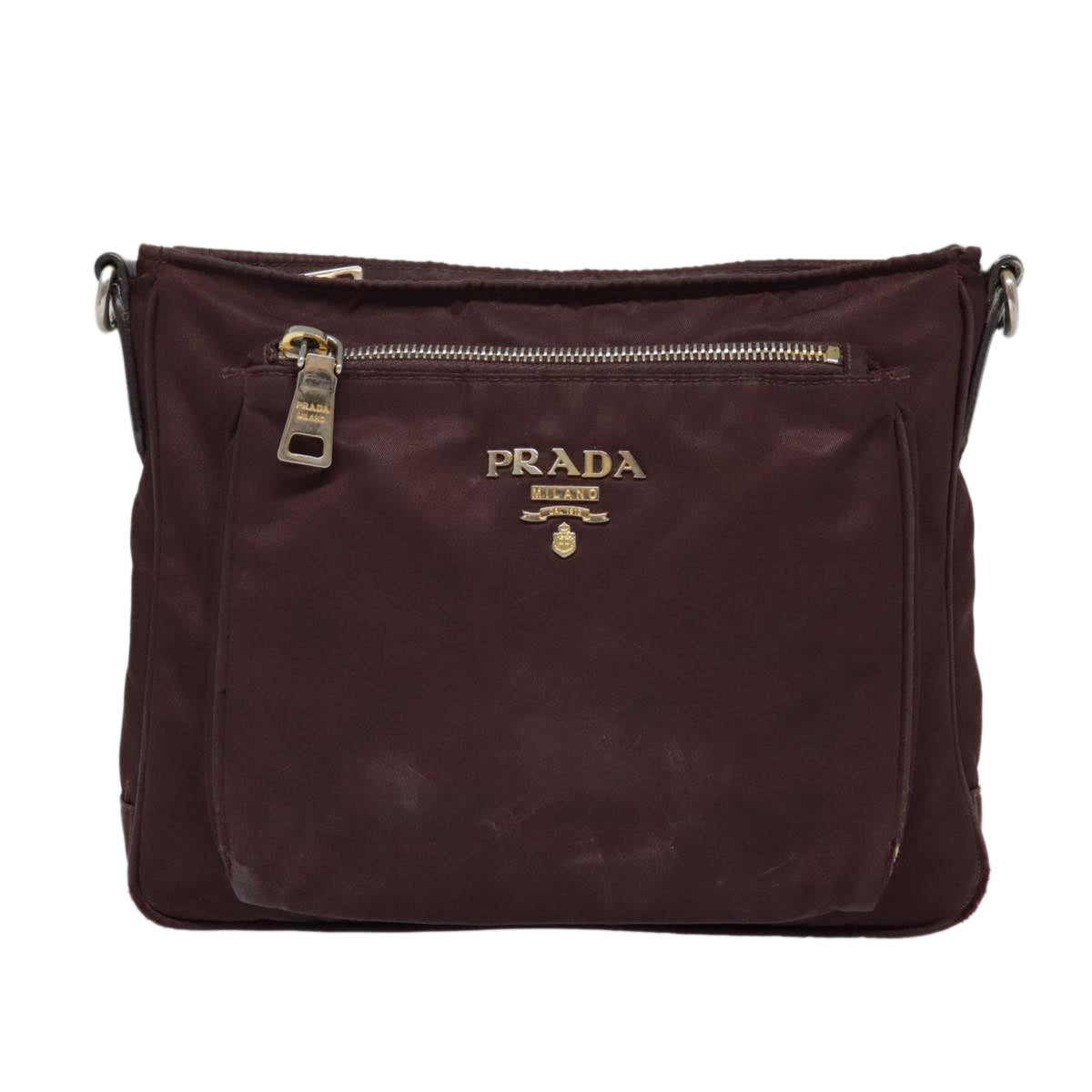 PRADA Shoulder Bag Nylon Wine Red Gold Auth 88278