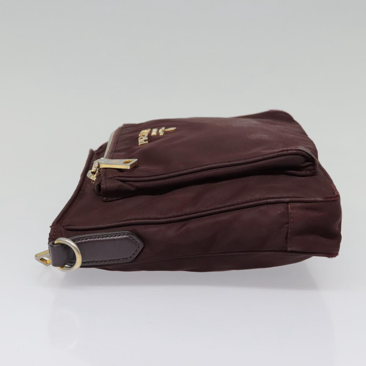 PRADA Shoulder Bag Nylon Wine Red Gold Auth 88278