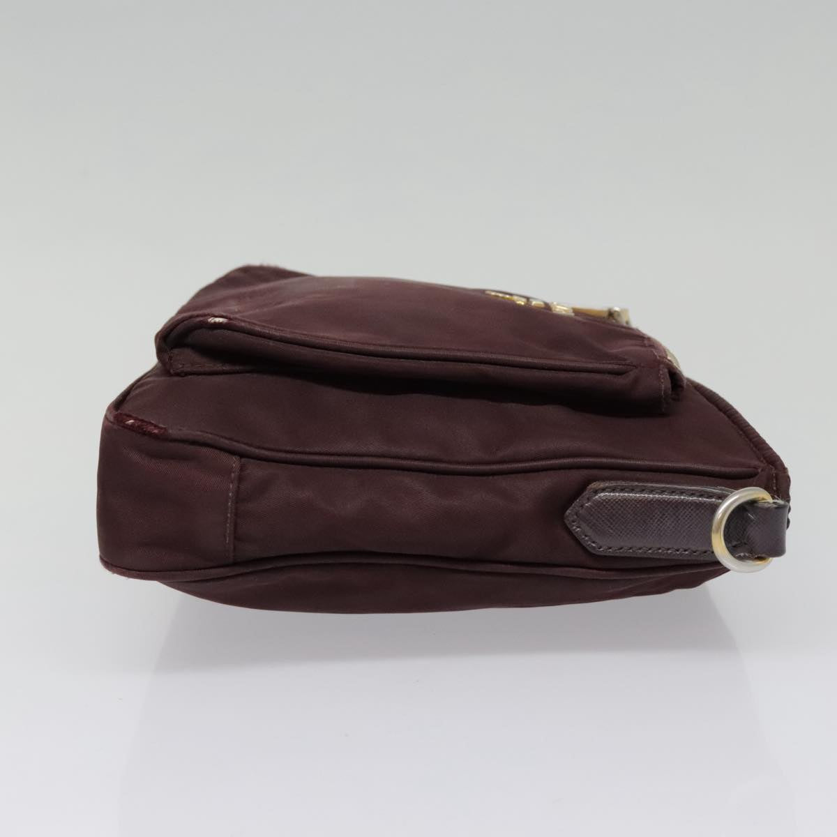 PRADA Shoulder Bag Nylon Wine Red Gold Auth 88278