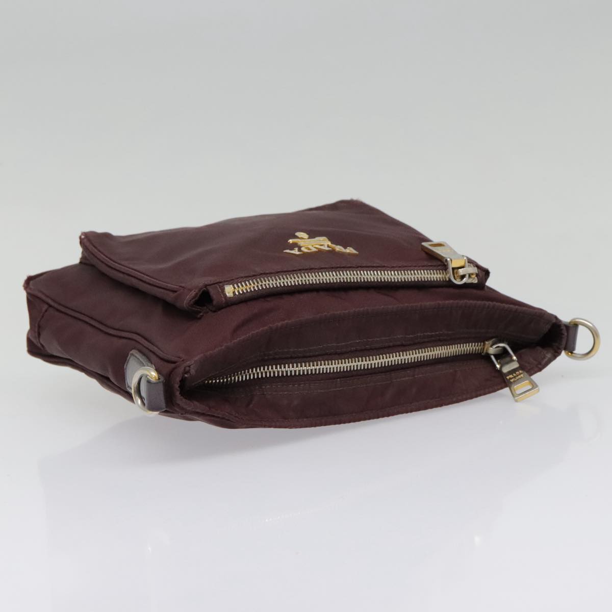 PRADA Shoulder Bag Nylon Wine Red Gold Auth 88278