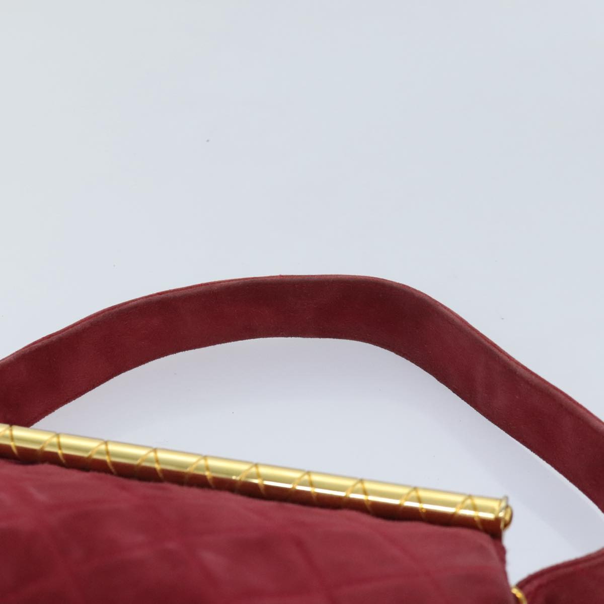 CHANEL Matelasse Hand Bag Suede Red Gold CC Auth 88279