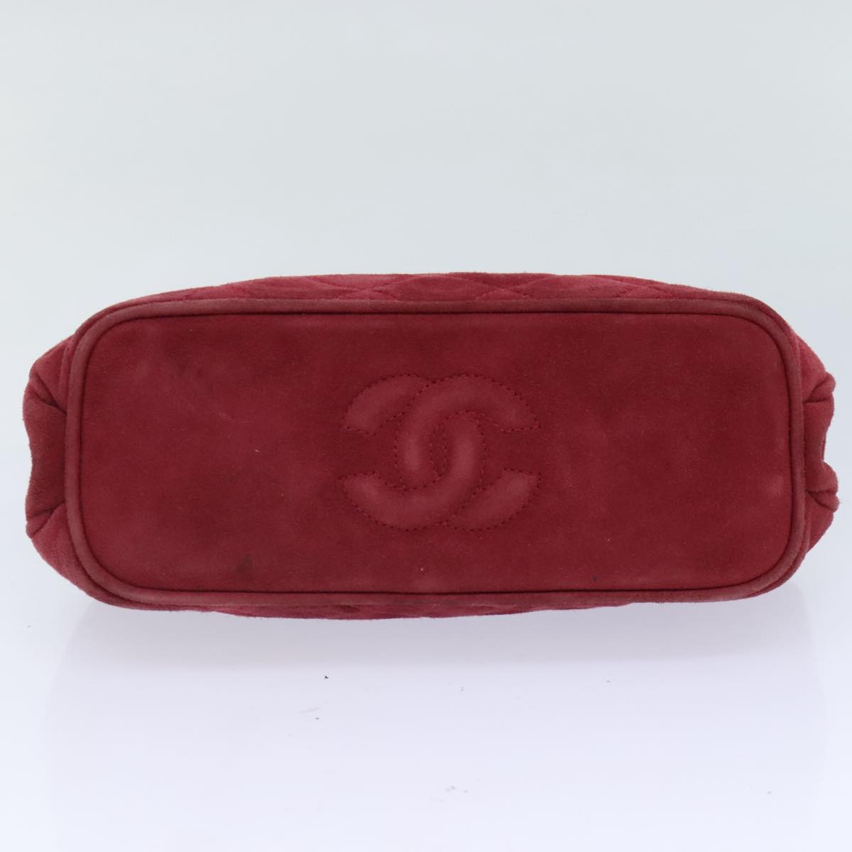 CHANEL Matelasse Hand Bag Suede Red Gold CC Auth 88279