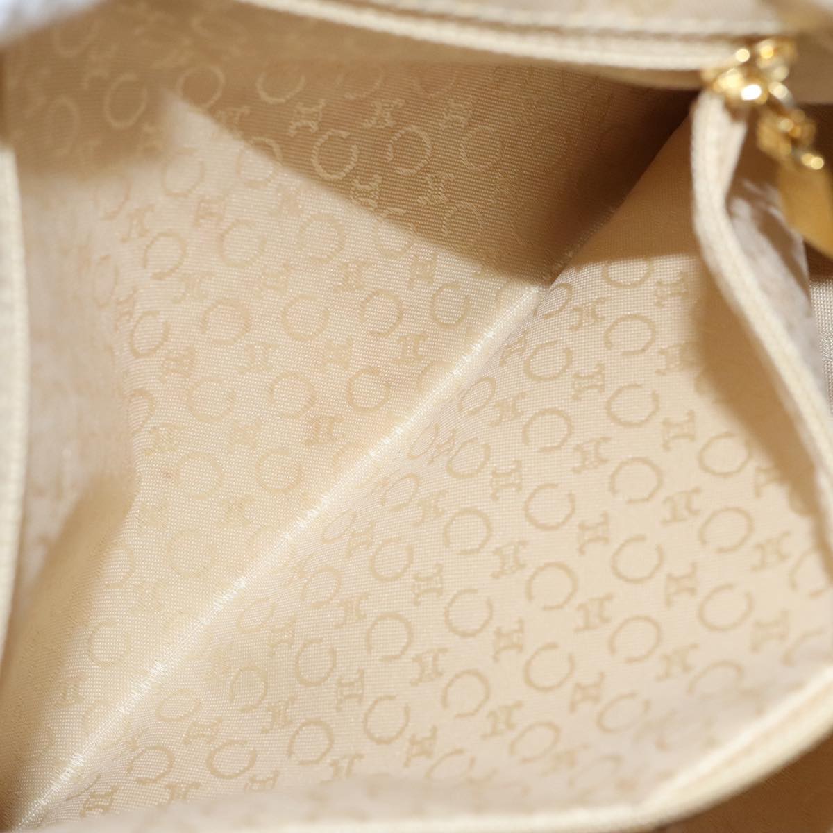 CELINE C Macadam Canvas Hand Bag Yellow Gold Auth 88280