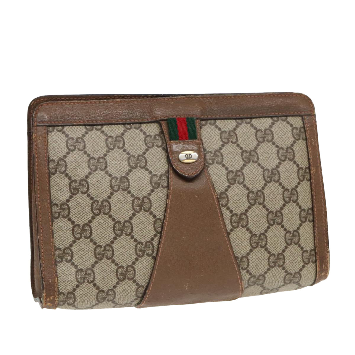 GUCCI GG Supreme Web Sherry Line Clutch Bag PVC Beige Red 89 01 032 Auth 88286