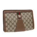 GUCCI GG Supreme Web Sherry Line Clutch Bag PVC Beige Red 89 01 032 Auth 88286-1