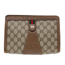 GUCCI GG Supreme Web Sherry Line Clutch Bag PVC Beige Rot 89 01 032 Auth 88286-13