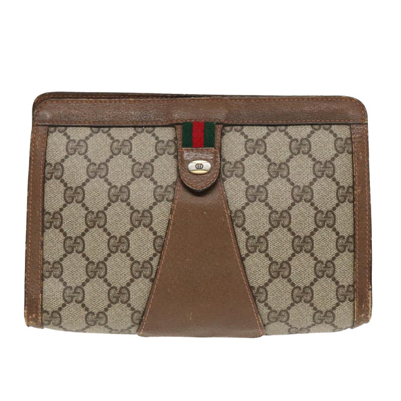 GUCCI GG Supreme Web Sherry Line Clutch Bag PVC Beige Rot 89 01 032 Auth 88286
