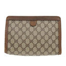 GUCCI GG Supreme Web Sherry Line Clutch Bag PVC Beige Rot 89 01 032 Auth 88286-2