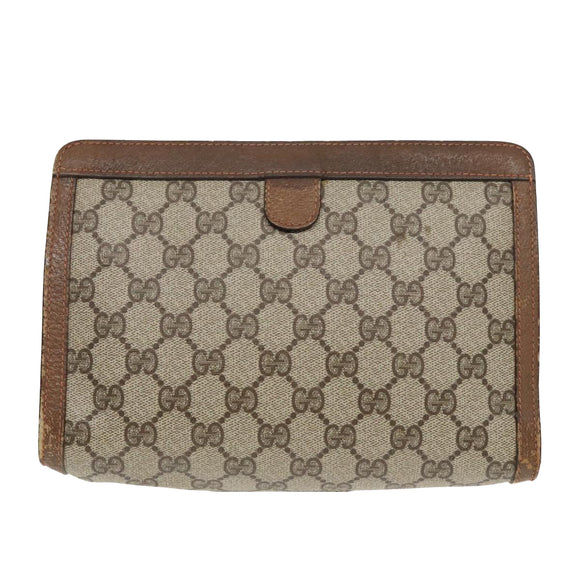 GUCCI GG Supreme Web Sherry Line Clutch Bag PVC Beige Rot 89 01 032 Auth 88286